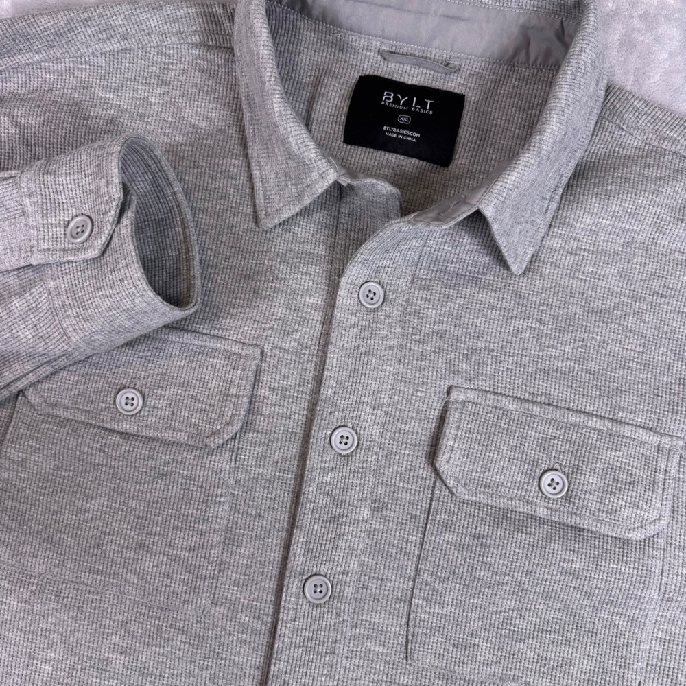 BYLT Premium Basics Waffle Knit Button Down Shirt Mens XXL Gray LS Pockets